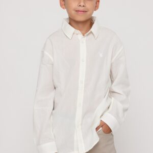 מכופתרת פשתן לבנה