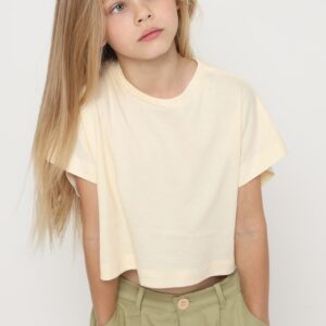חולצה קופ-טופ שחורה - בז', 8-9Y