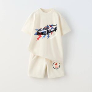 חליפה שחורה הדפס מכונית - בז', 5-6Y