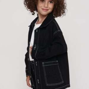 ג׳קט ג׳ינס אוברסייז שחור עם תפרים לבנים