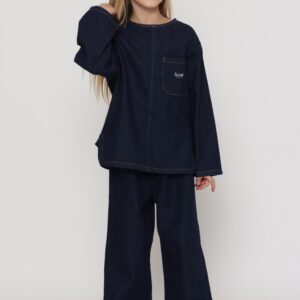 חליפת ג׳ינס אוברסייז כהה לילדה